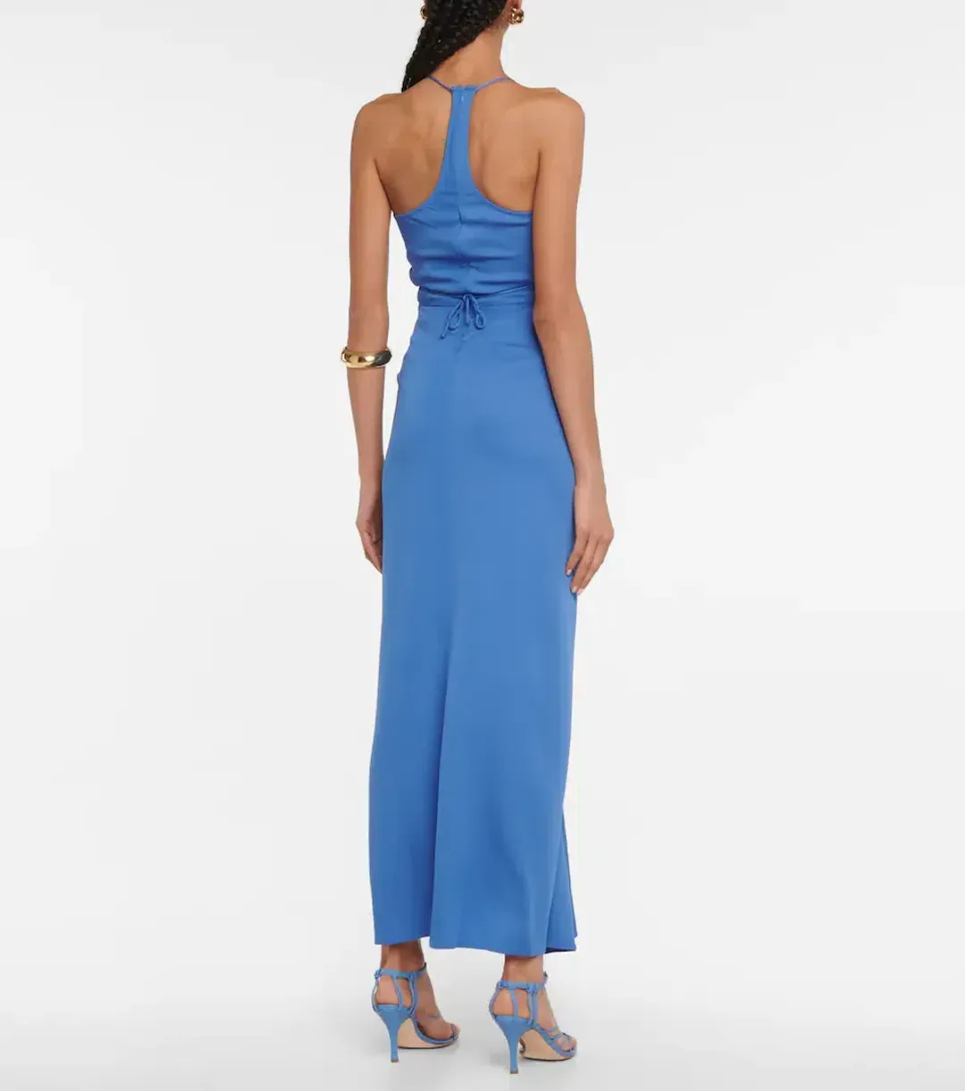 Christopher Esber Multi Panel Disconnect Ruched Halter Dress Blue Size 10 for rent on The Volte - main image