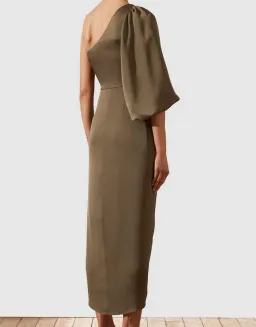 Shona Joy Luxe Tie Front One Shoulder Midi Dress Pine Green Size 10 / M for rent on The Volte - image 3