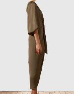 Shona Joy Luxe Tie Front One Shoulder Midi Dress Pine Green Size 10 / M for rent on The Volte - image 2