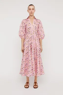 Scanlan Theodore Linen Foulard Shirt Dress Pink Size 10 for rent on The Volte - image 1