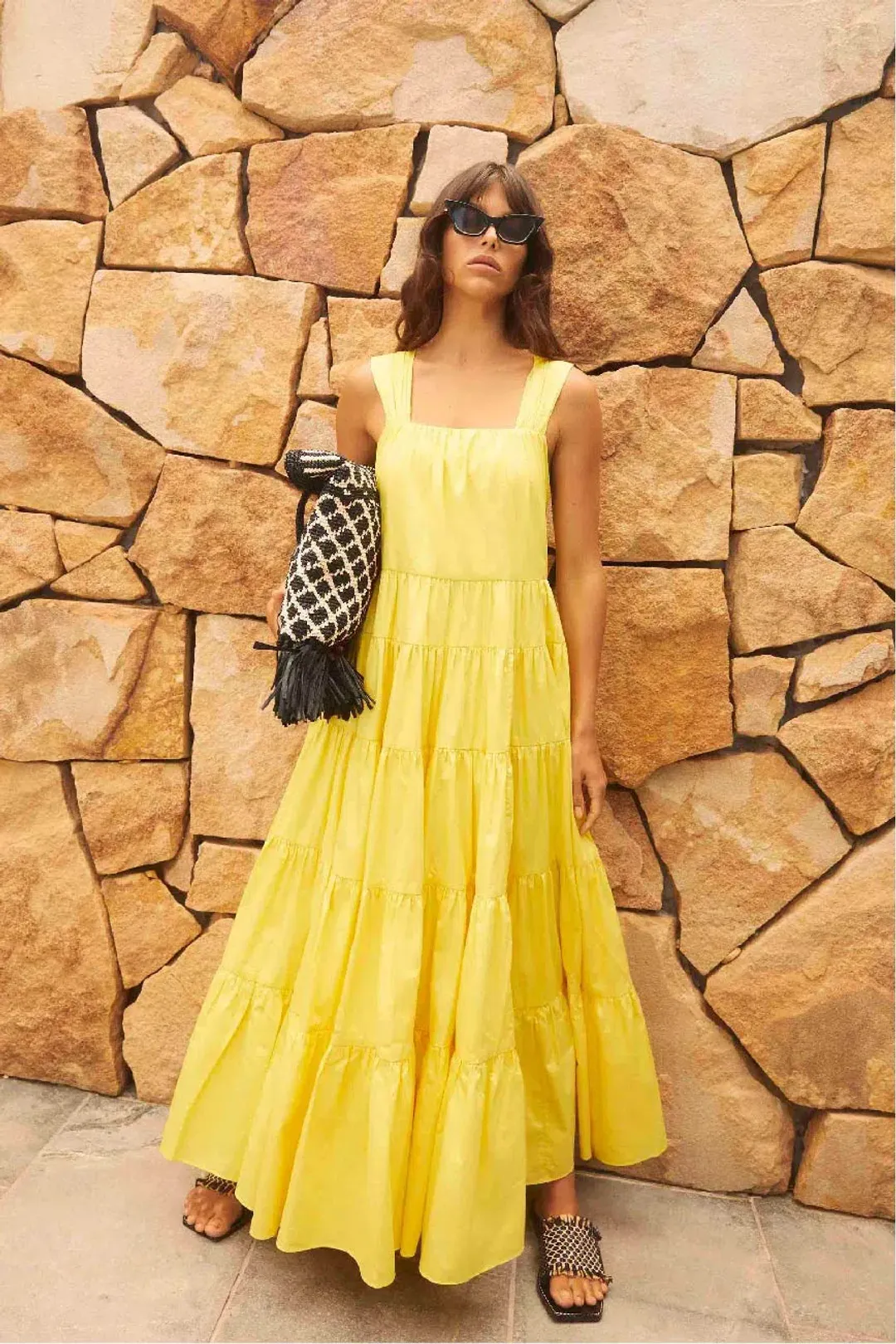 Aje Solstice Tiered Maxi Dress Yellow Size 8 for rent on The Volte - main image