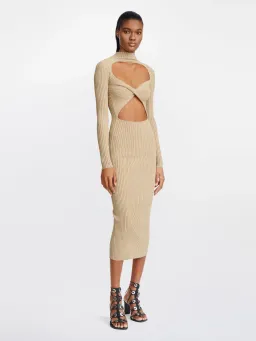 Dion lee Stripe Rib Twist Dress Beige Size 6 / XS for rent on The Volte - image 1