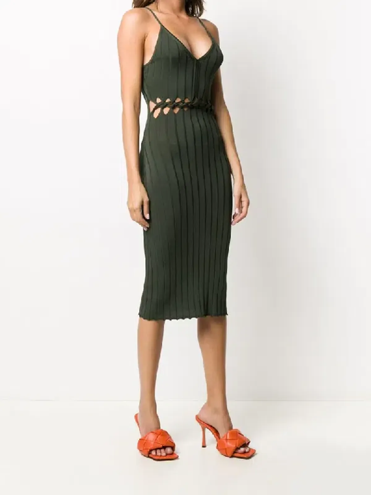 Dion Lee Braid Cami Midi Dress Olive Green Size XS / 6 for rent on The Volte - main image