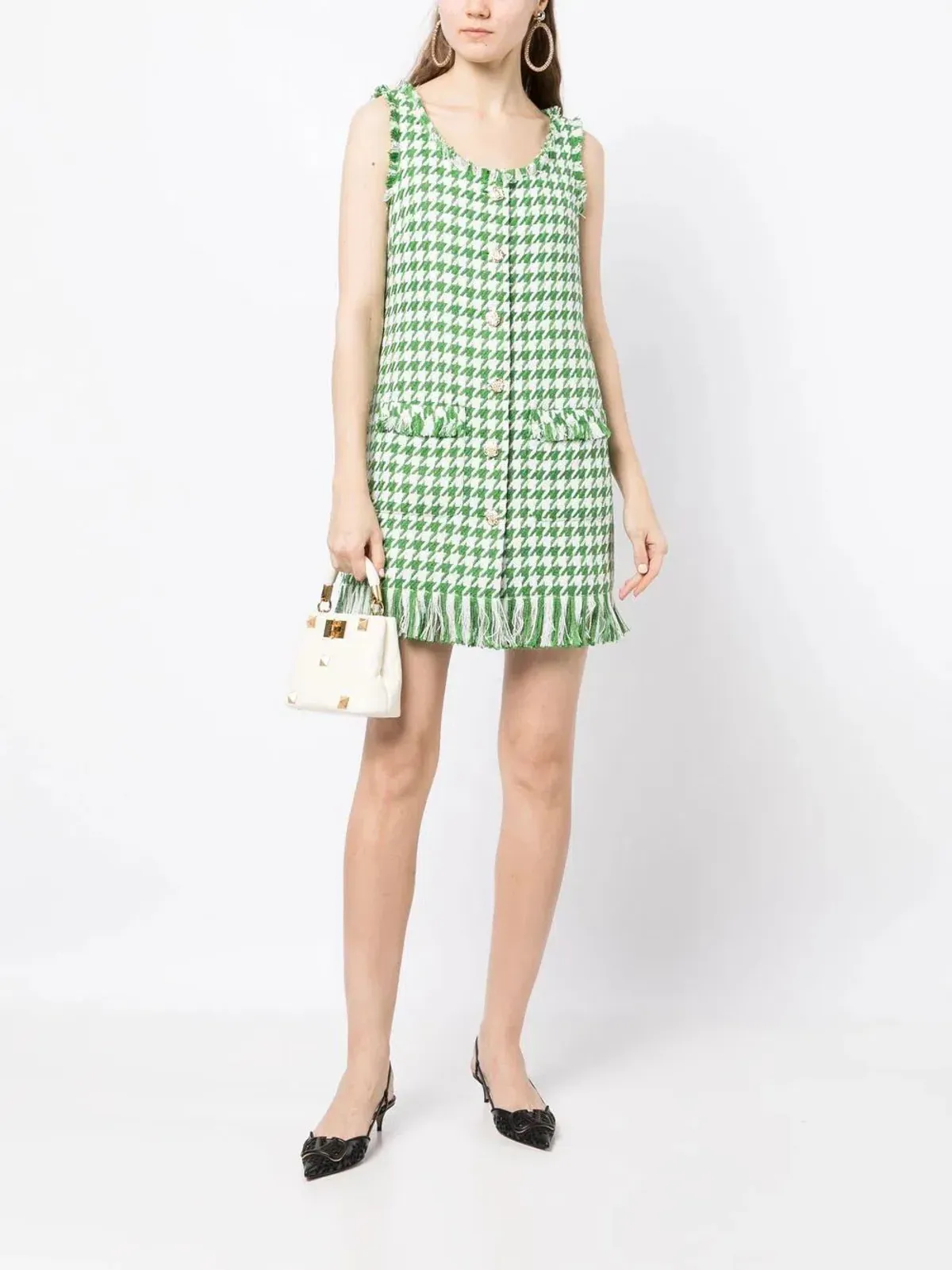 Leo Lin Blair Tweed Mini Dress in Emerald Size 8 for rent on The Volte - main image