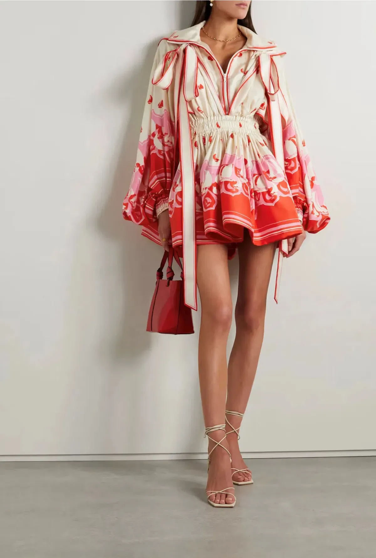 Zimmermann High Tide Billow Mini Dress Red Print Size 0P / Au 6 for rent on The Volte - main image