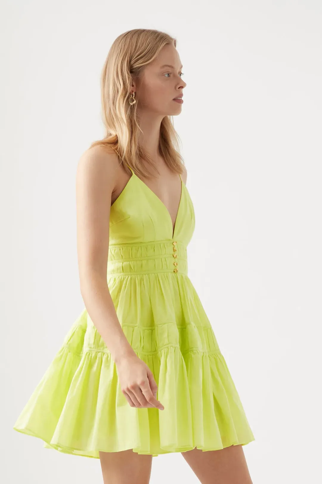 Aje Grace Tiered Mini Dress Light Lemon Green Size 6 for rent on The Volte - main image