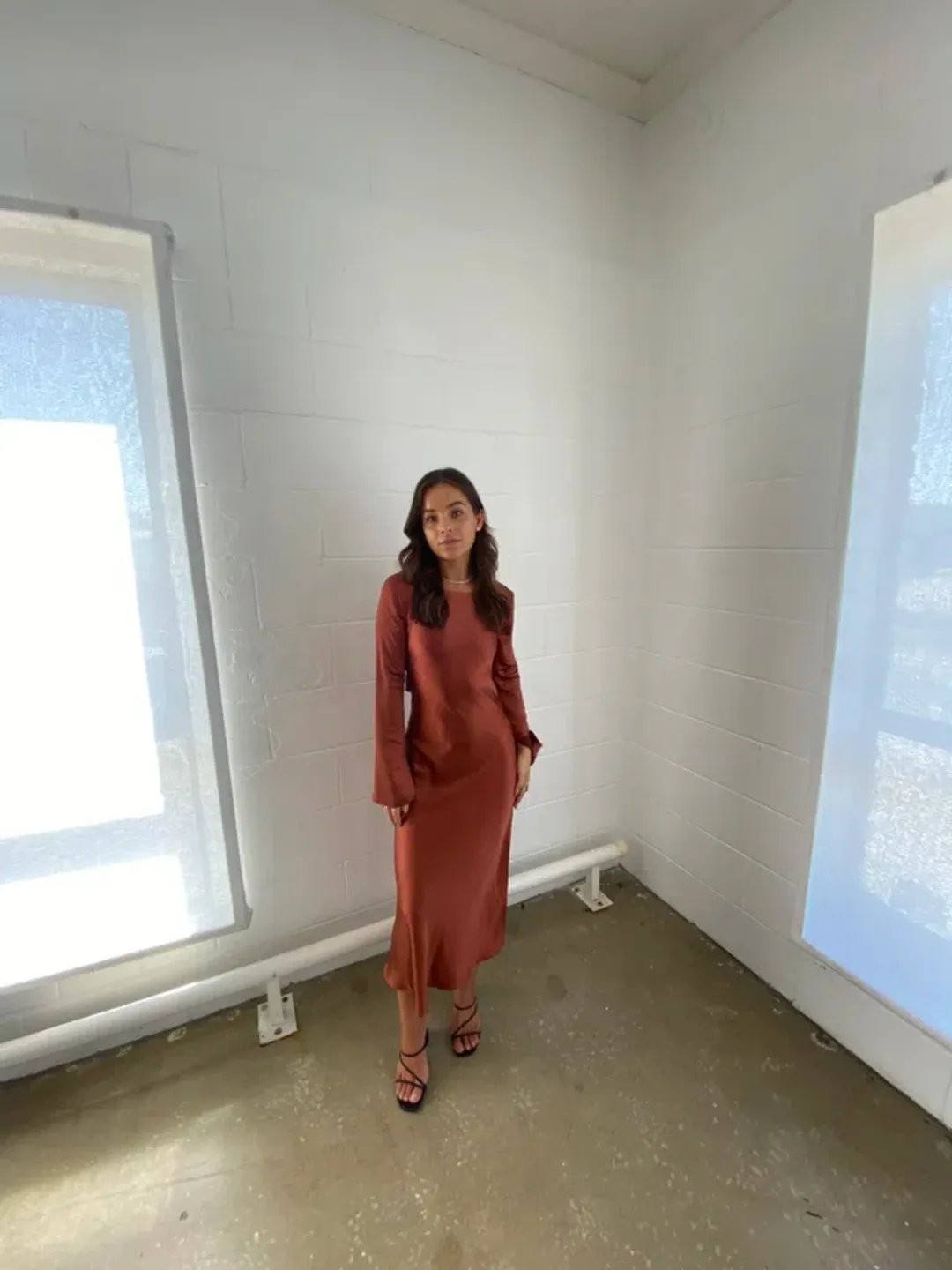 Third Form Tie Back Maxi Bias Dress in Sienna Brown Size 6 for rent on The Volte - main image