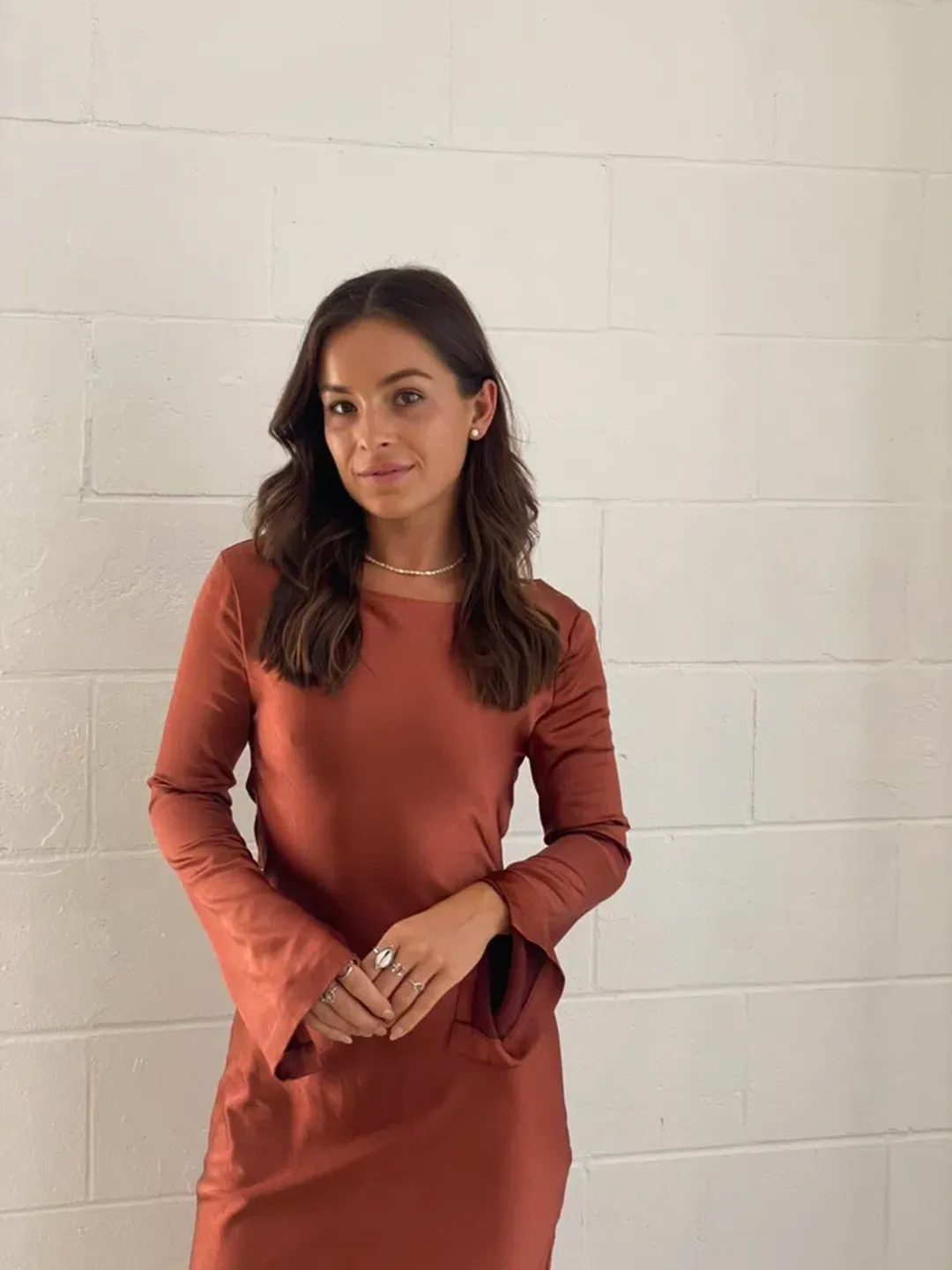 Third Form Tie Back Maxi Bias Dress in Sienna Brown Size 6 for rent on The Volte - main image