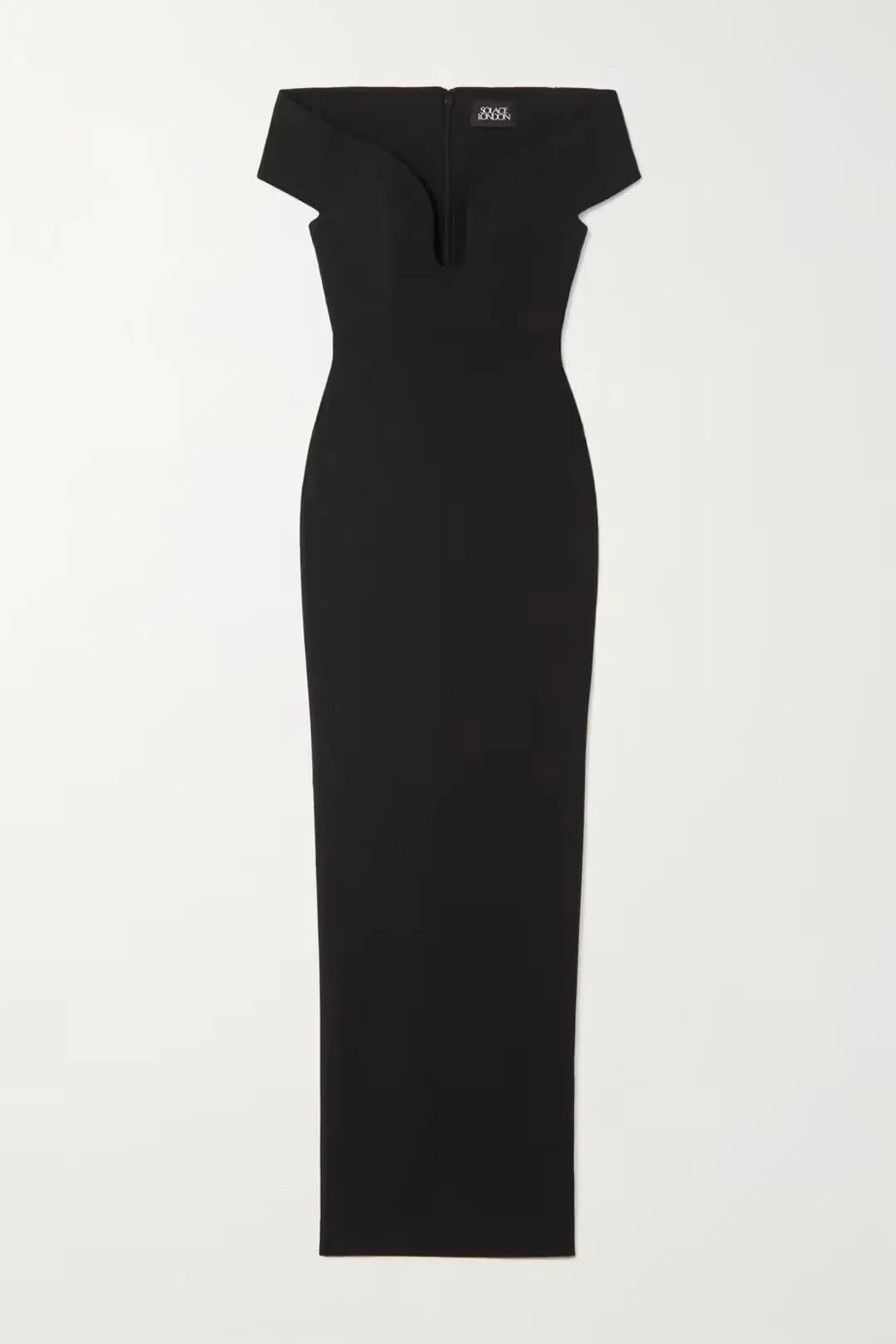 Solace London Marlowe Off-the-shoulder Crepe Gown Black Size 8  for rent on The Volte - main image