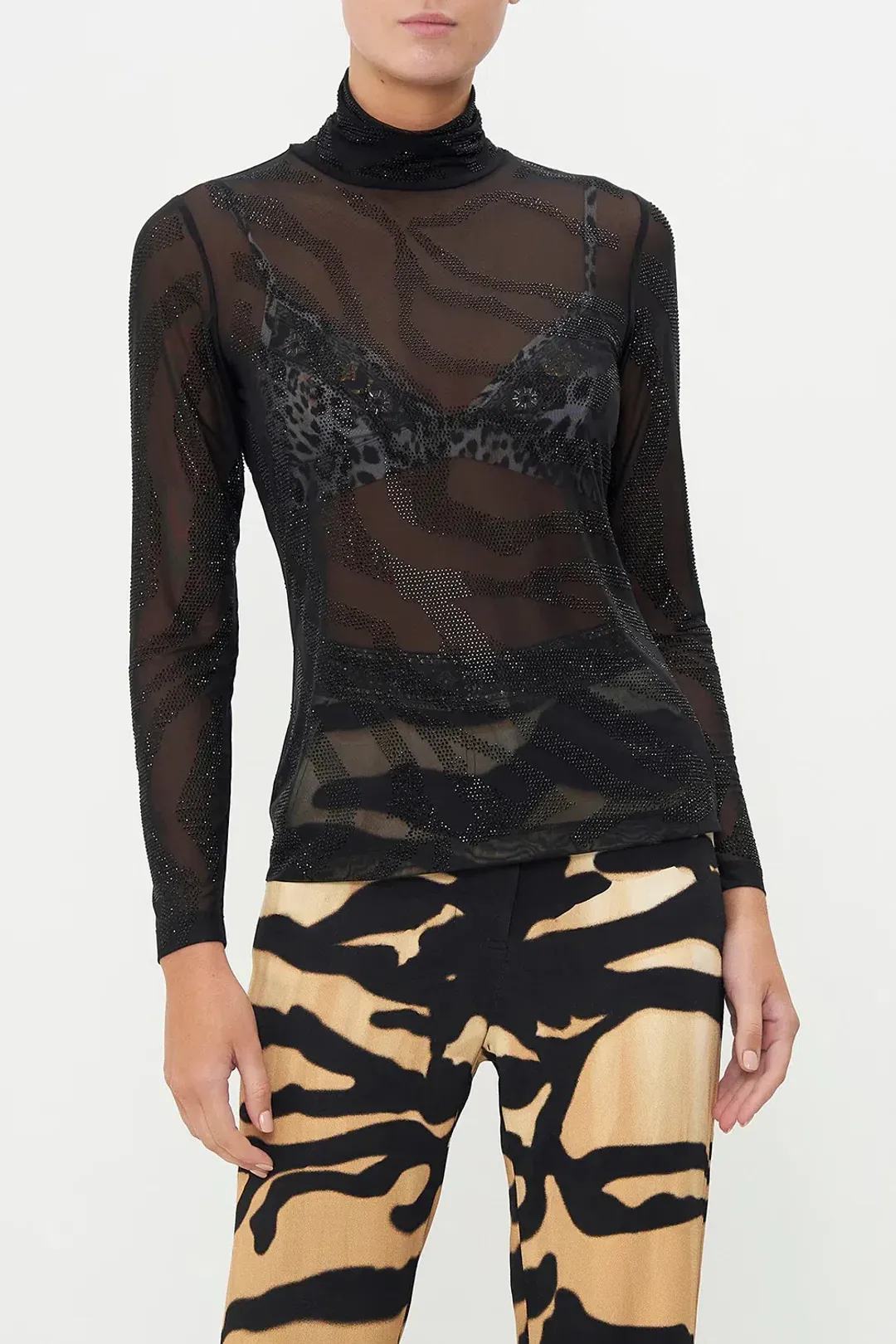 Camilla Jersey Turtleneck Tame My Tiger Black with Camilla Cool For Cats Soft Bra with Back Clip (AU16) for rent on The Volte - main image