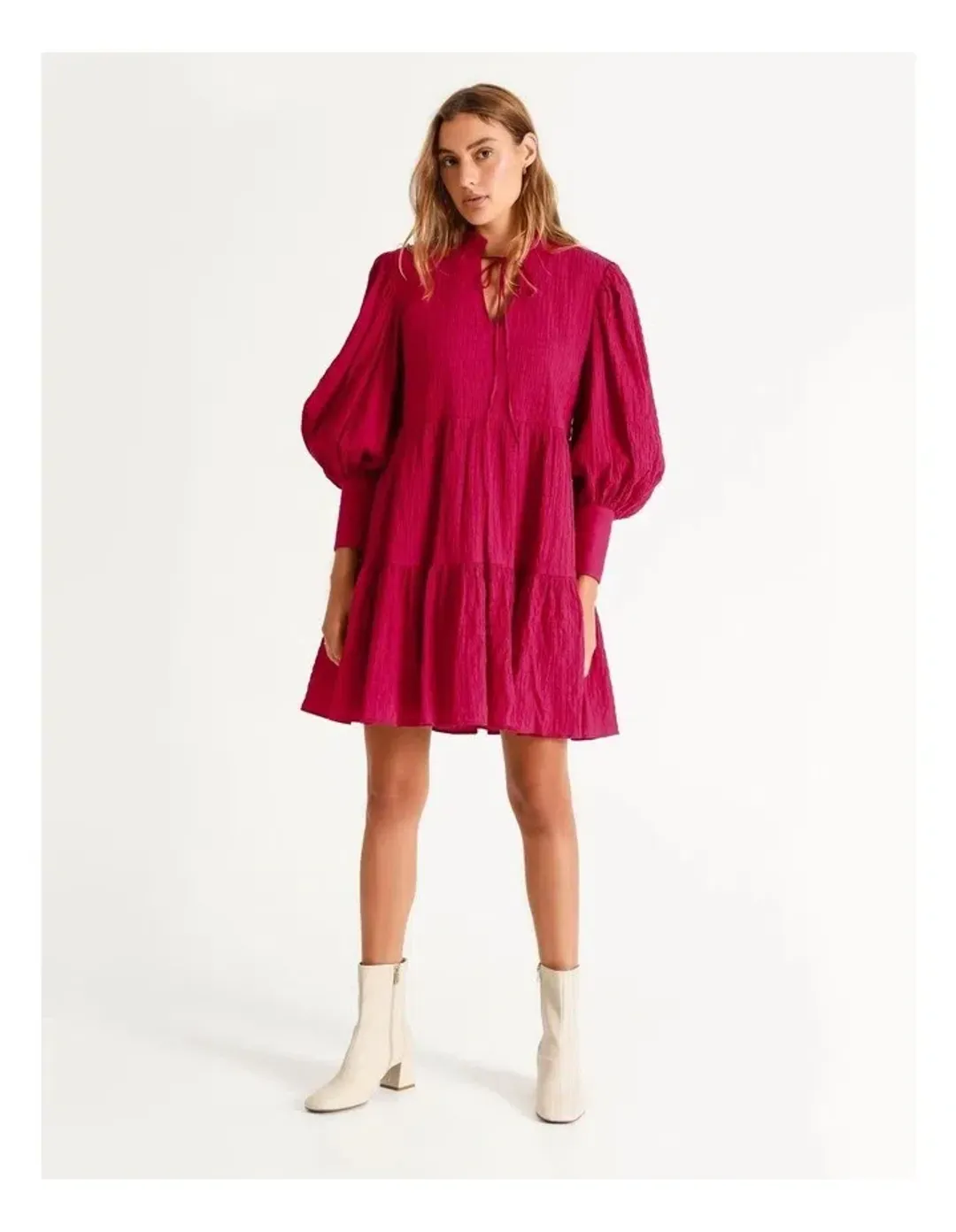 Piper Cotton Tiered Mini Dress Pink Size AU 6 for rent on The Volte - main image