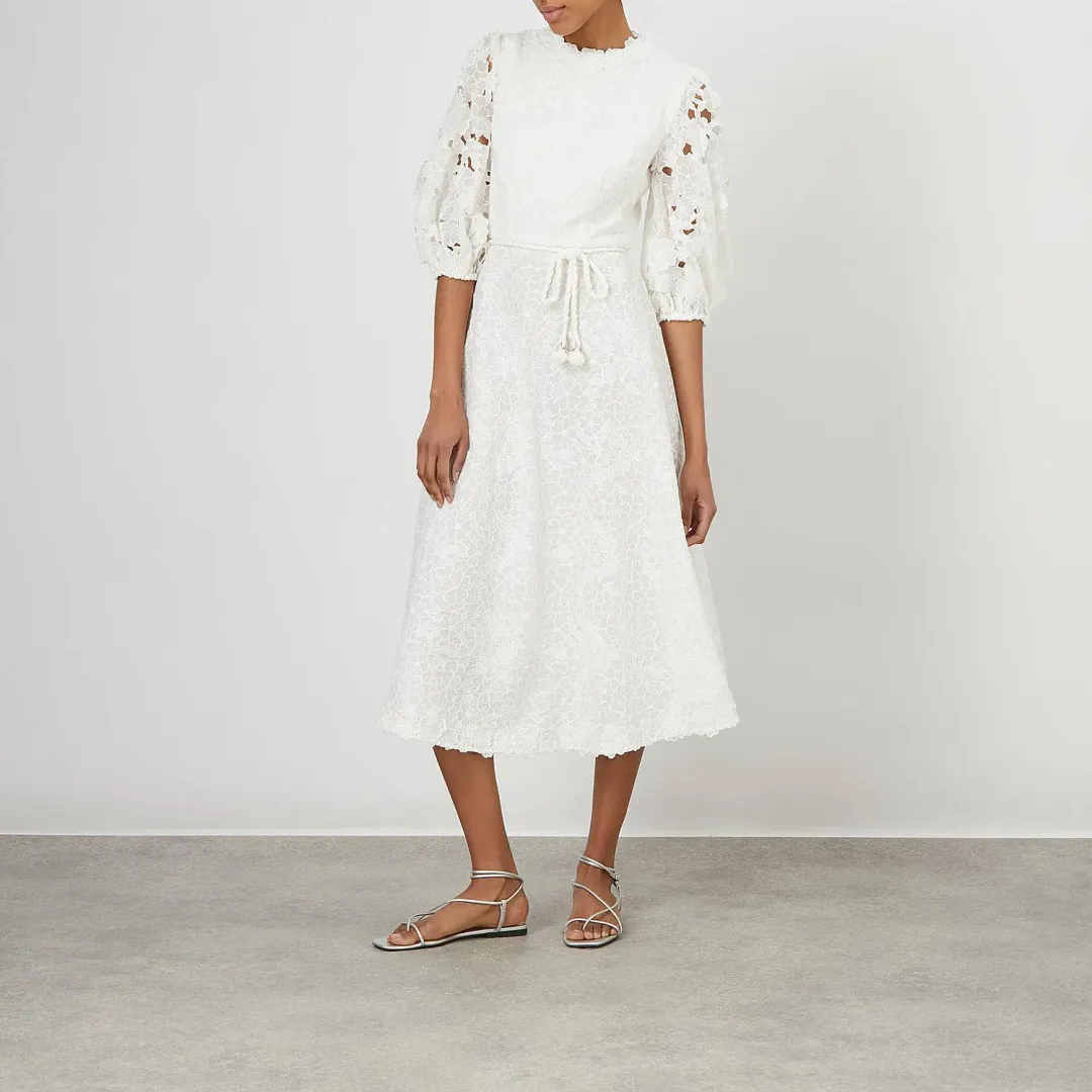 Zimmermann Lola Embroidered Midi Dress White Size 3 / Au 14 for rent on The Volte - main image