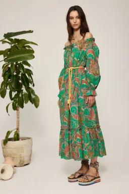 Alemais Marion Off Shoulder Midi Dress Green Size 12 for rent on The Volte - image 1