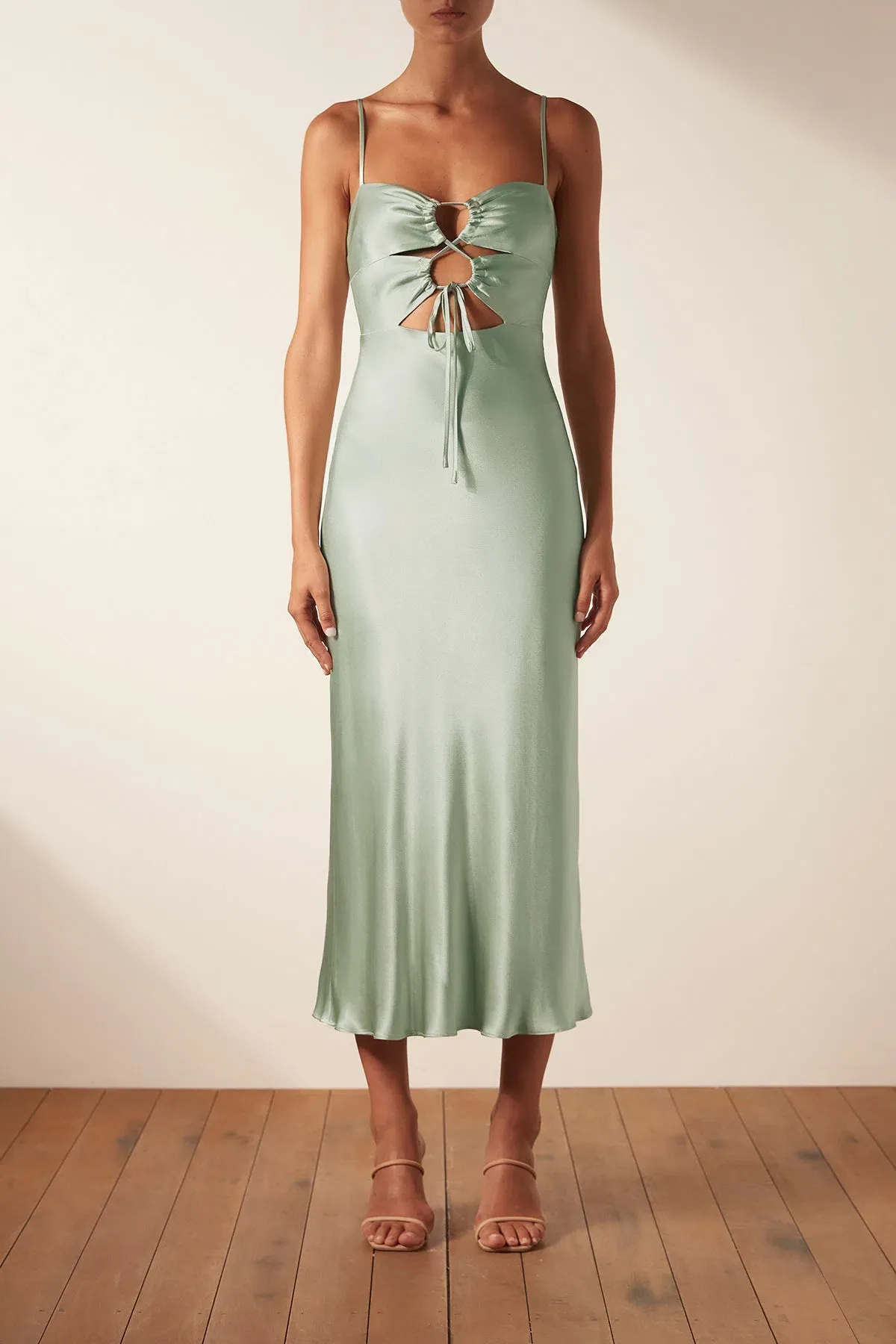 Shona Joy Felicity Lace Up Midi Dress Thyme Green Size 10 / M for rent on The Volte - main image