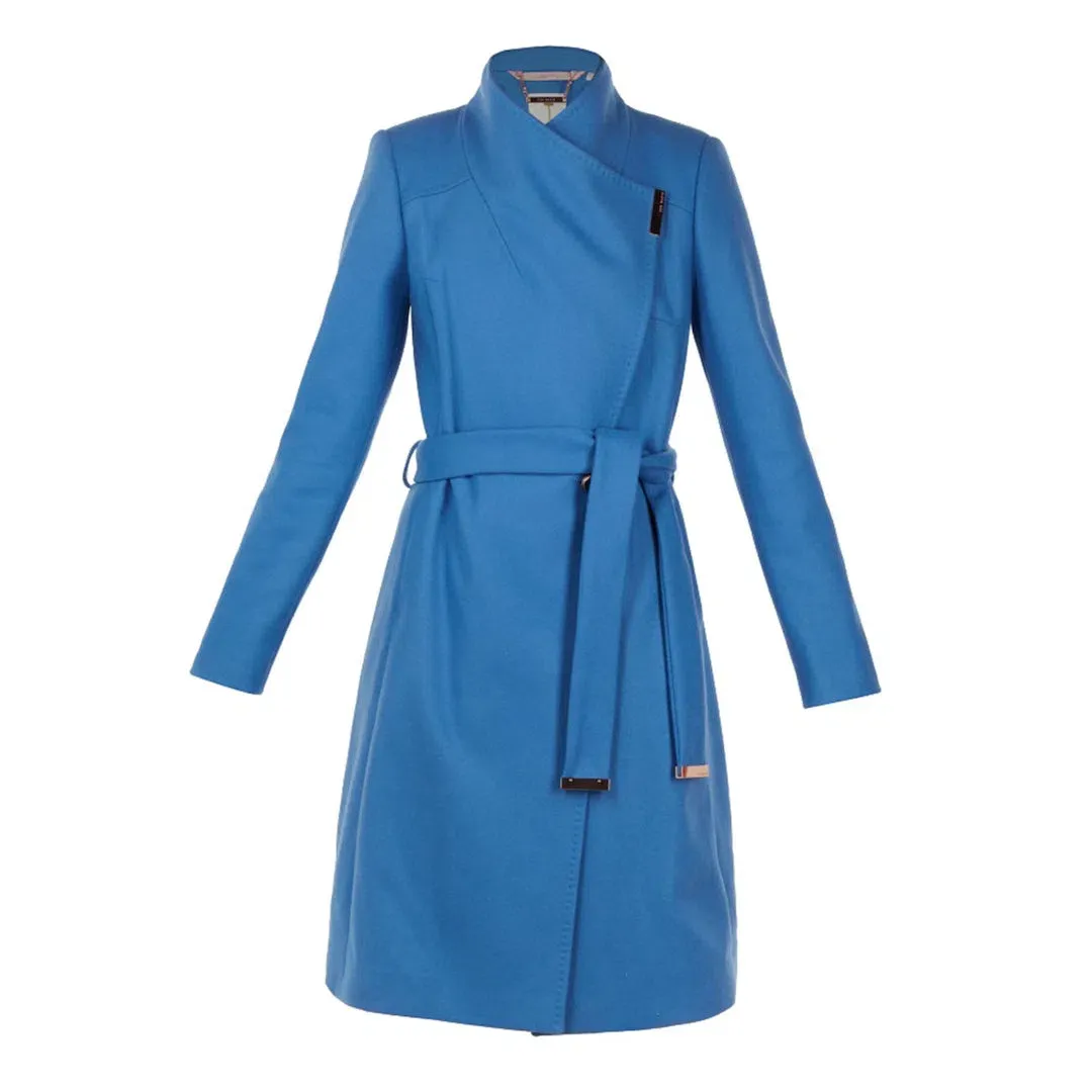 Ted Baker Sandra Wool Blend Wrap Coat Mid Blue Size 1 / Au 8 for rent on The Volte - main image