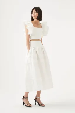Aje Corinne Knit Bodice Crop Top and Rosalie Knit Waist Midi Skirt Set White Size 16 / 2XL for rent on The Volte - image 2
