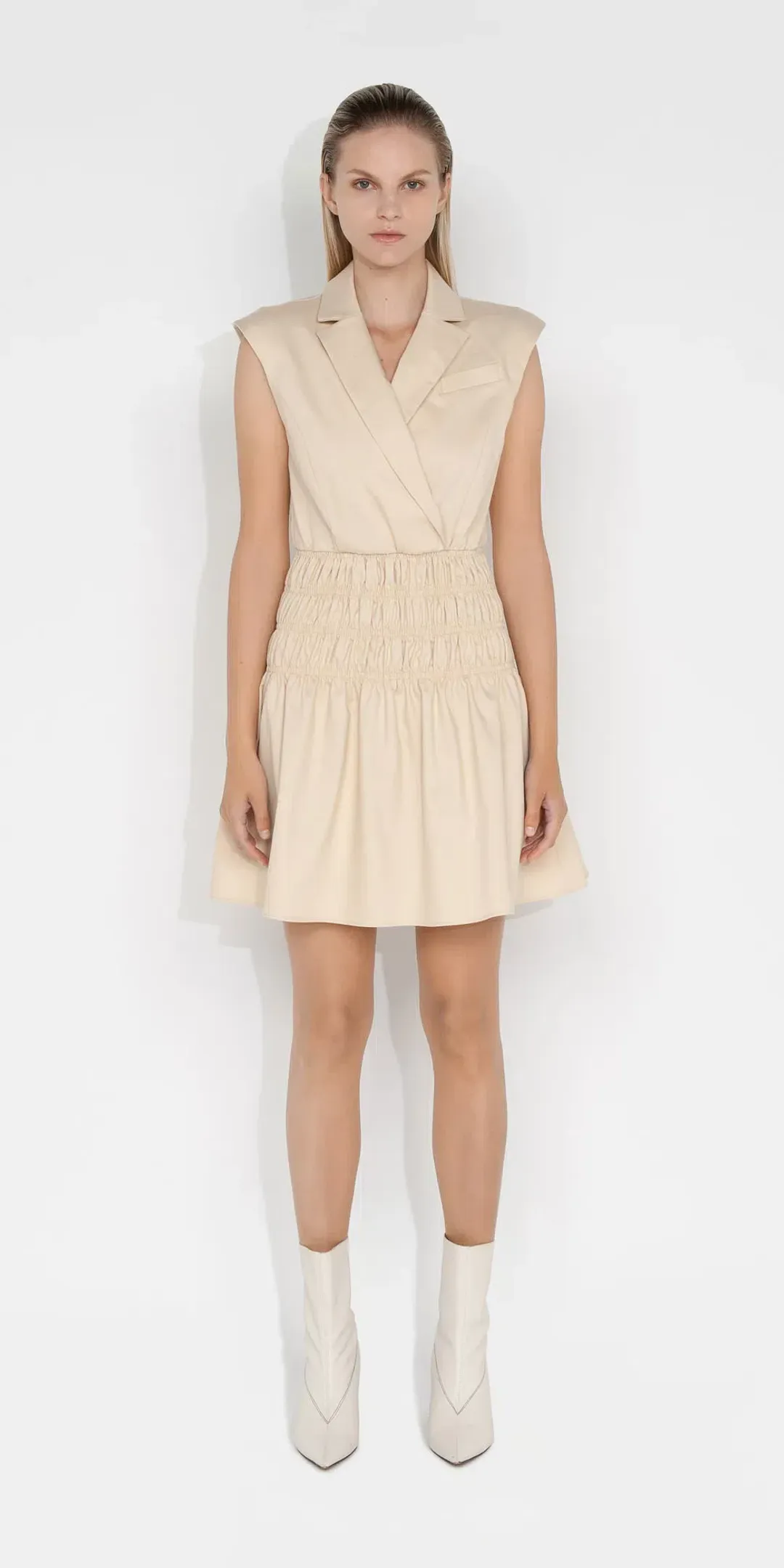 Cue Cotton Shirred Blazer Dress Beige Size 10 for rent on The Volte - main image