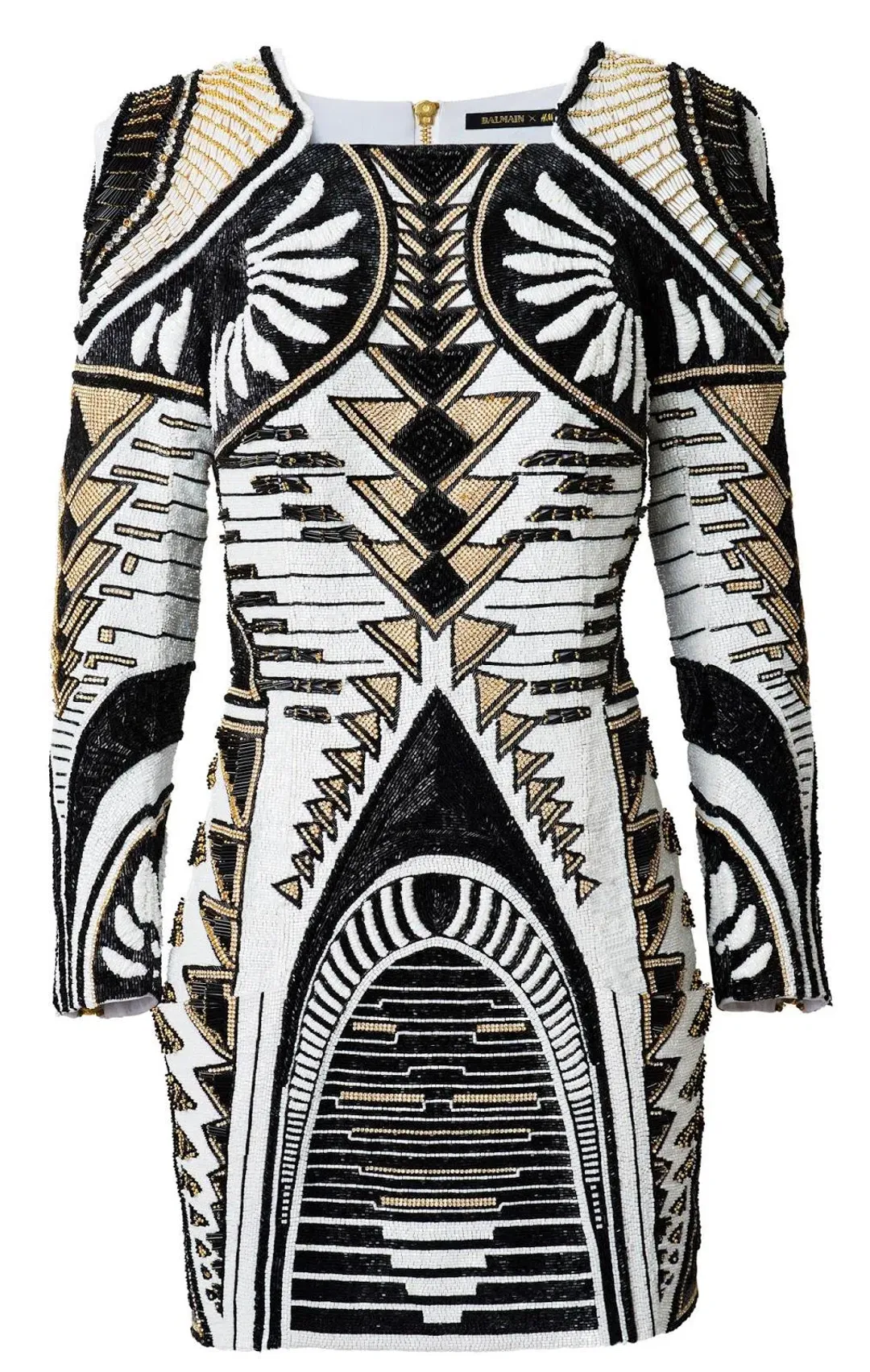 Balmain x H&M Embellished Long Sleeve Mini Dress Beaded Size 10 for rent on The Volte - main image