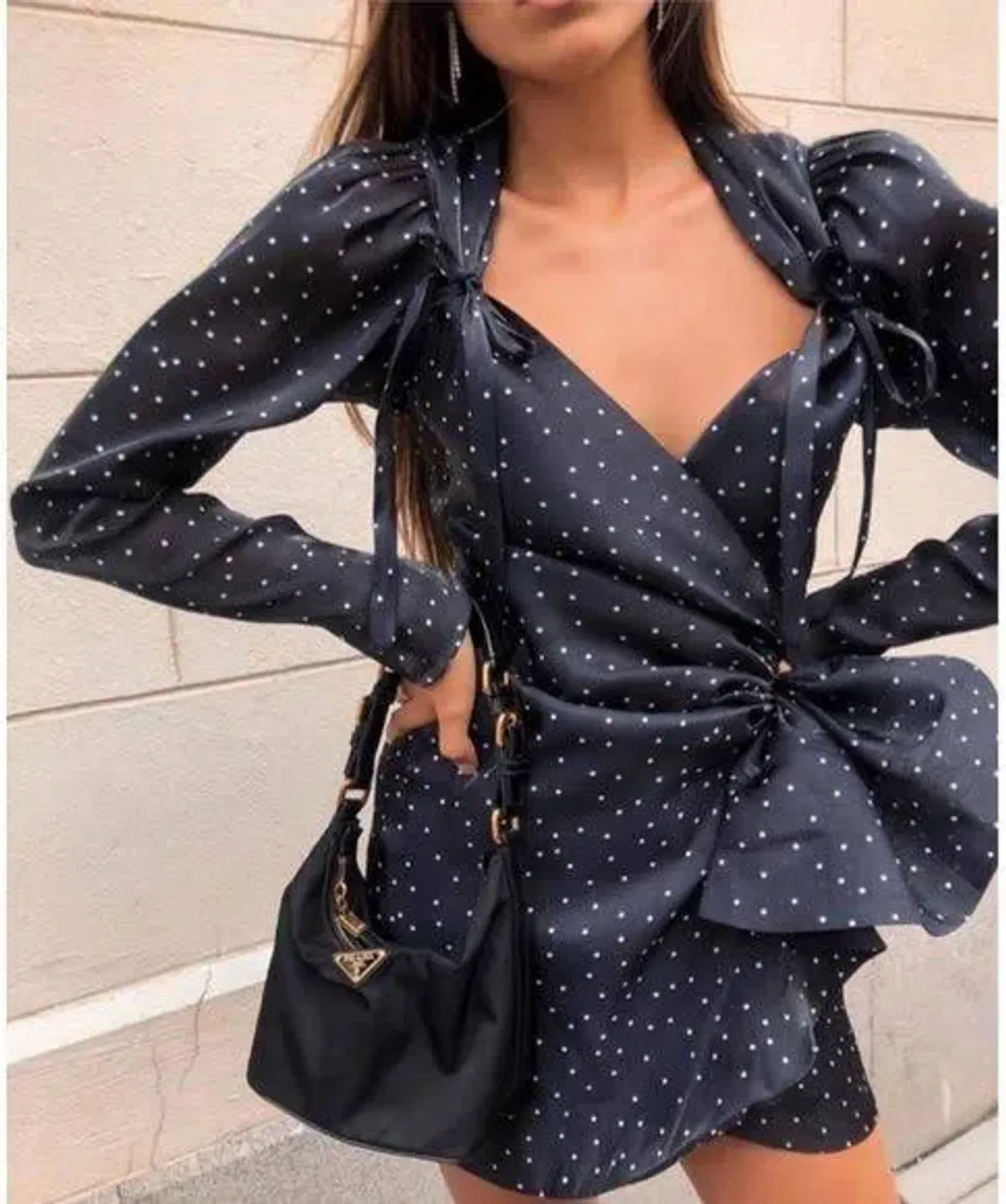 Sofia The Label Black Audrey Puff Sleeve Polka Dot Mini Dress Print Size 8  for rent on The Volte - main image