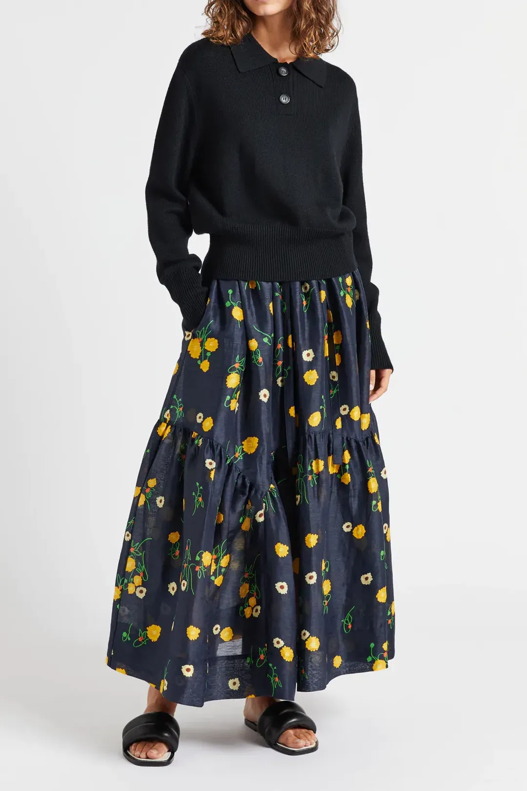 Lee Mathews Ketty Maxi Skirt in Navy Floral Size 1/Au 8 for rent on The Volte - main image