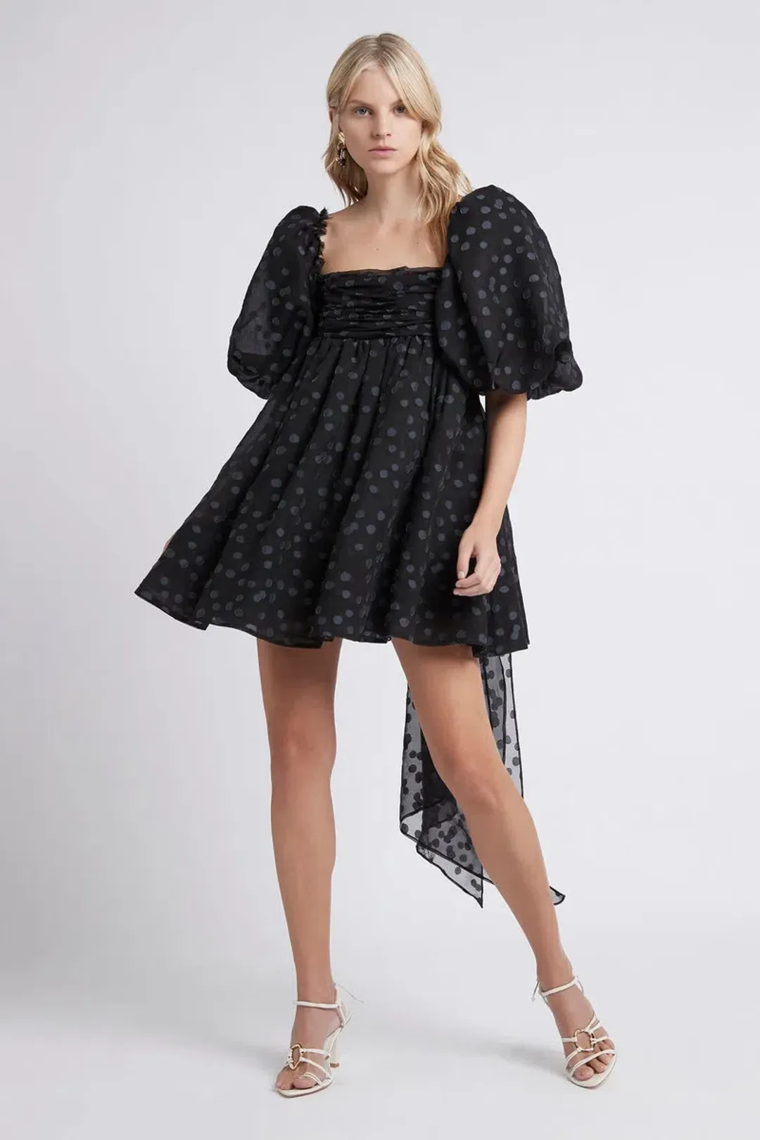 La Piscine Puff Sleeve Bow Back Mini Dress for rent on The Volte - main image