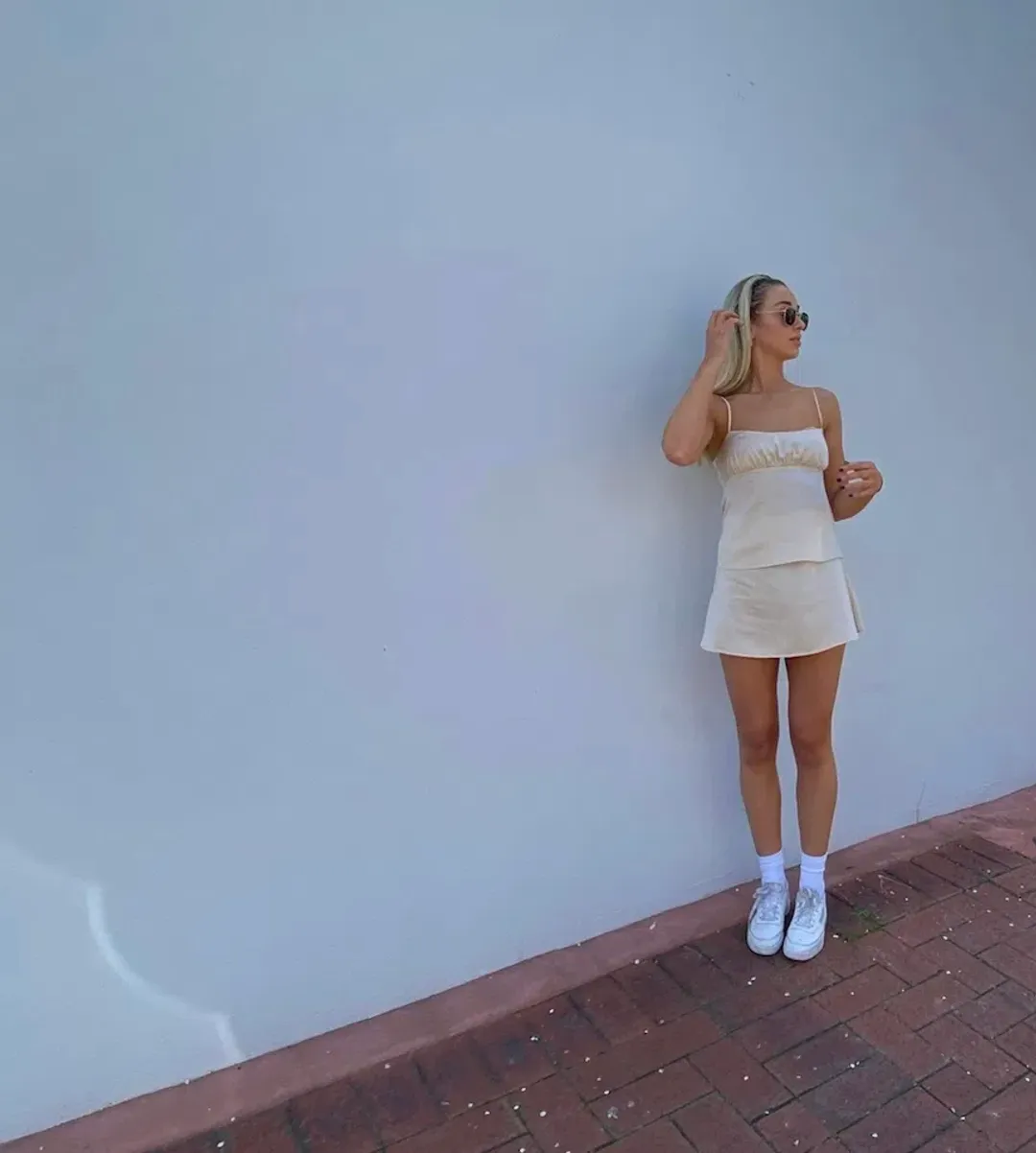 I Dream For You Champagne Silk Cami & Wave Silk Skirt Set Cream Size XS-S/AU 6 for rent on The Volte - main image