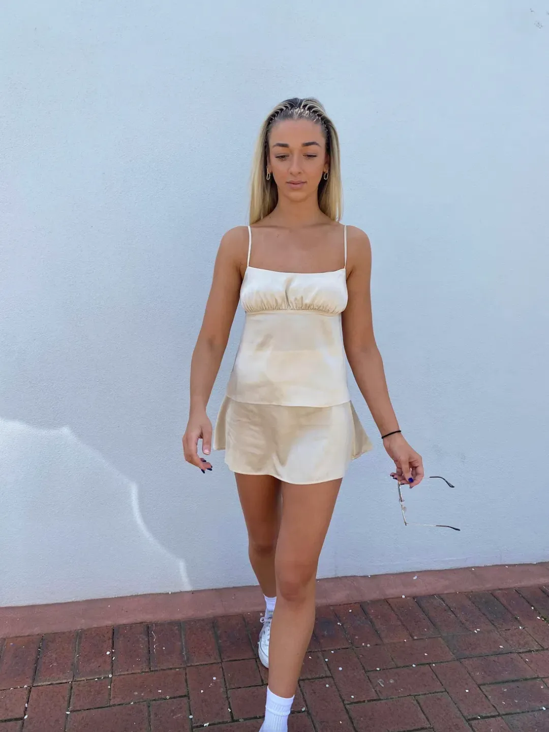 I Dream For You Champagne Silk Cami & Wave Silk Skirt Set Cream Size XS-S/AU 6 for rent on The Volte - main image