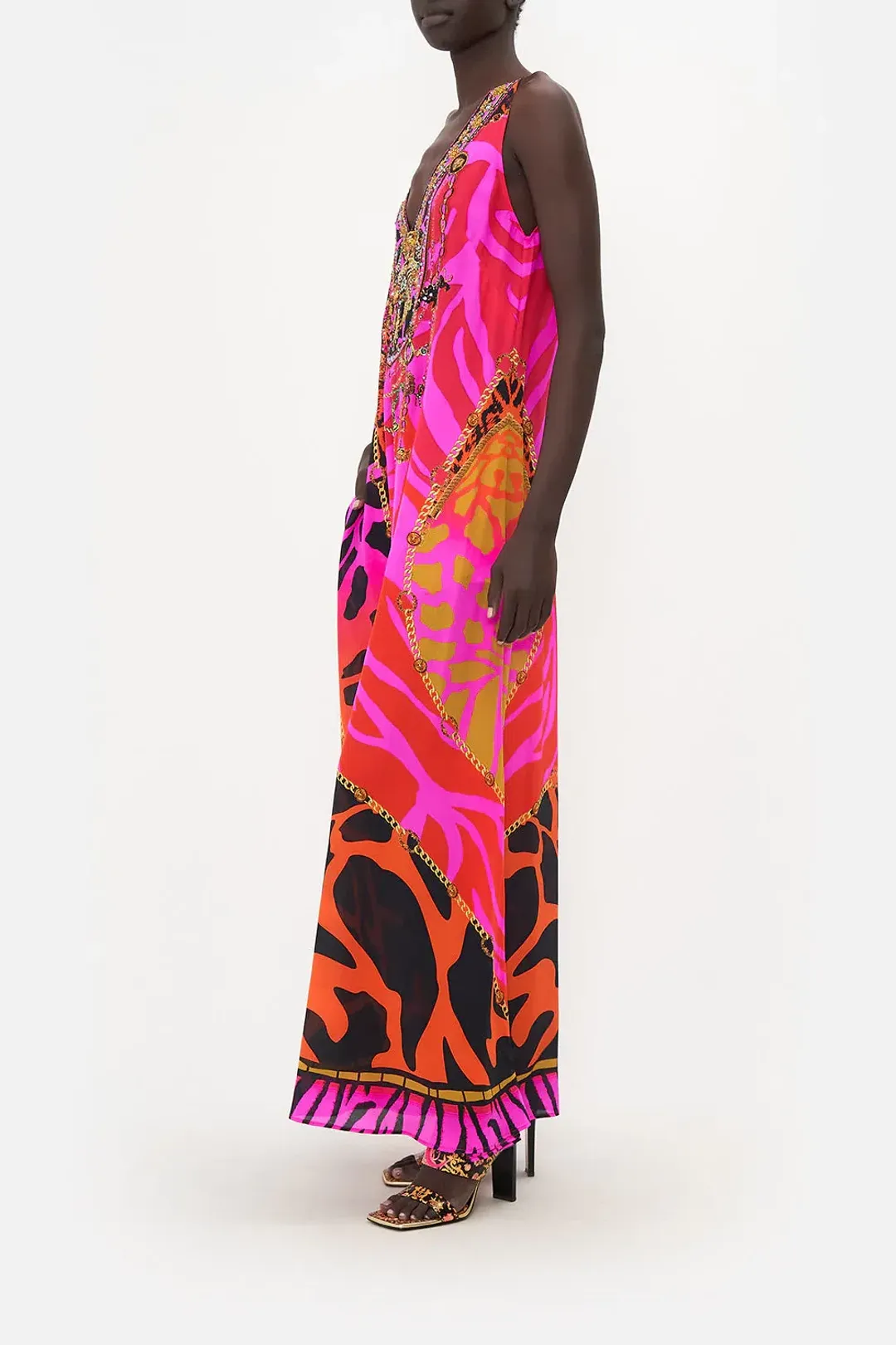 The Always Change Your Spots V Neck Flared Jumpsuit Pink Print Size S/Au 8 for rent on The Volte - main image