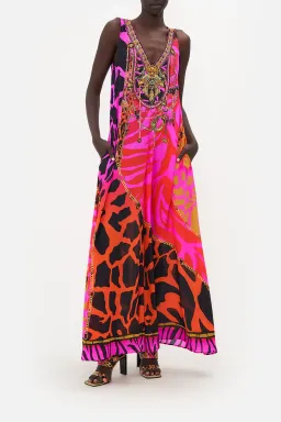 The Always Change Your Spots V Neck Flared Jumpsuit Pink Print Size S/Au 8 for rent on The Volte - image 1