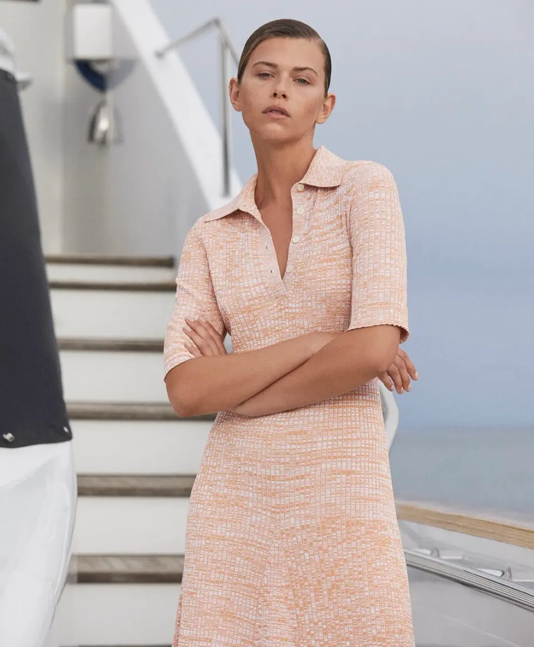 Scanlan Theodore Pleated Rib Shirt Dress in Peach Size 12 for rent on The Volte - main image
