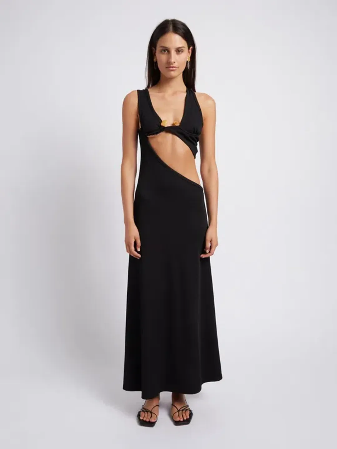 Christopher Esber Underbust Quartz Split Ruched Dress Black Size 8  for rent on The Volte - main image