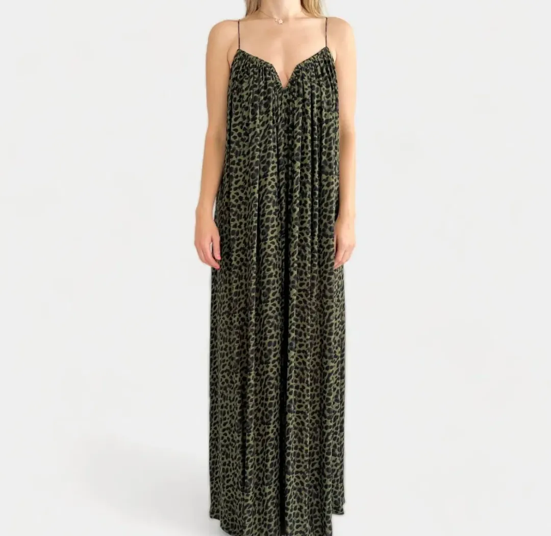 Camilla And Marc Tatami Full Maxi Dress Green Animal Print Size 8 for rent on The Volte - main image
