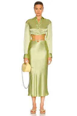 Christopher Esber Crop Tie Shirt/loop Hole Midi Skirt Set Green Size 6  for rent on The Volte - image 1