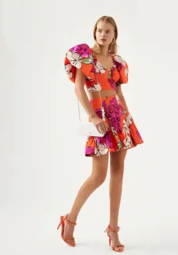 AJE  Marcel Puff Sleeve Bodice & Niki Pleated Mini Skirt Vivid Camellia Size 10 for rent on The Volte - image 1