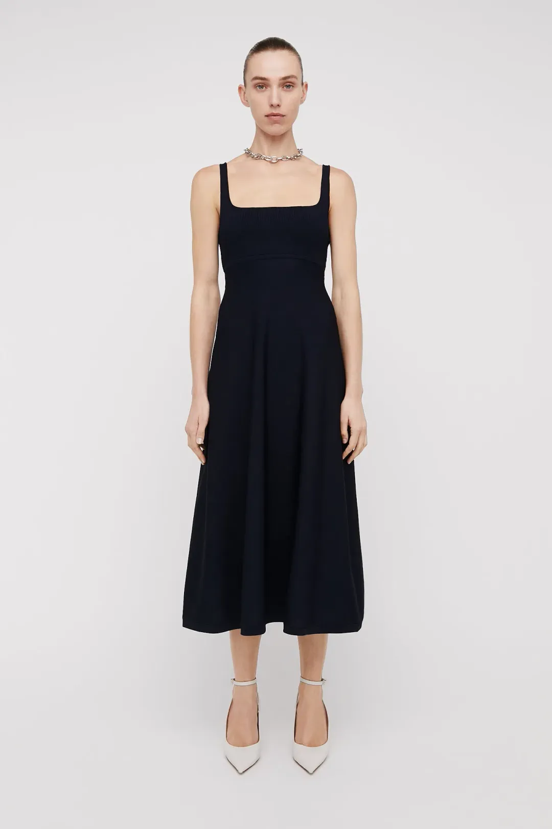 Scanlan Theodore Crepe Knit Square Neck Dress Navy Size 12 for rent on The Volte - main image