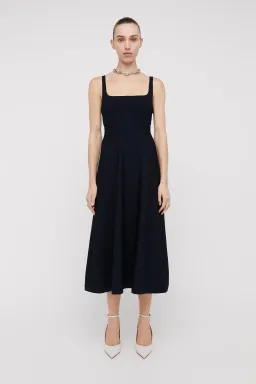 Scanlan Theodore Crepe Knit Square Neck Dress Navy Size 12 for rent on The Volte - image 1
