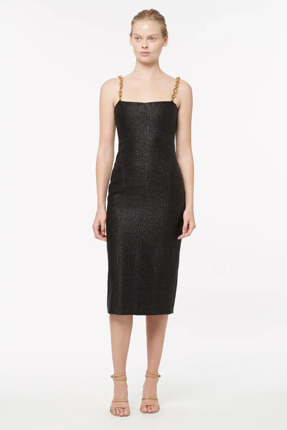 Manning Cartel Neo Classic Midi Dress with Chain Straps Black Size 12 for rent on The Volte - main image