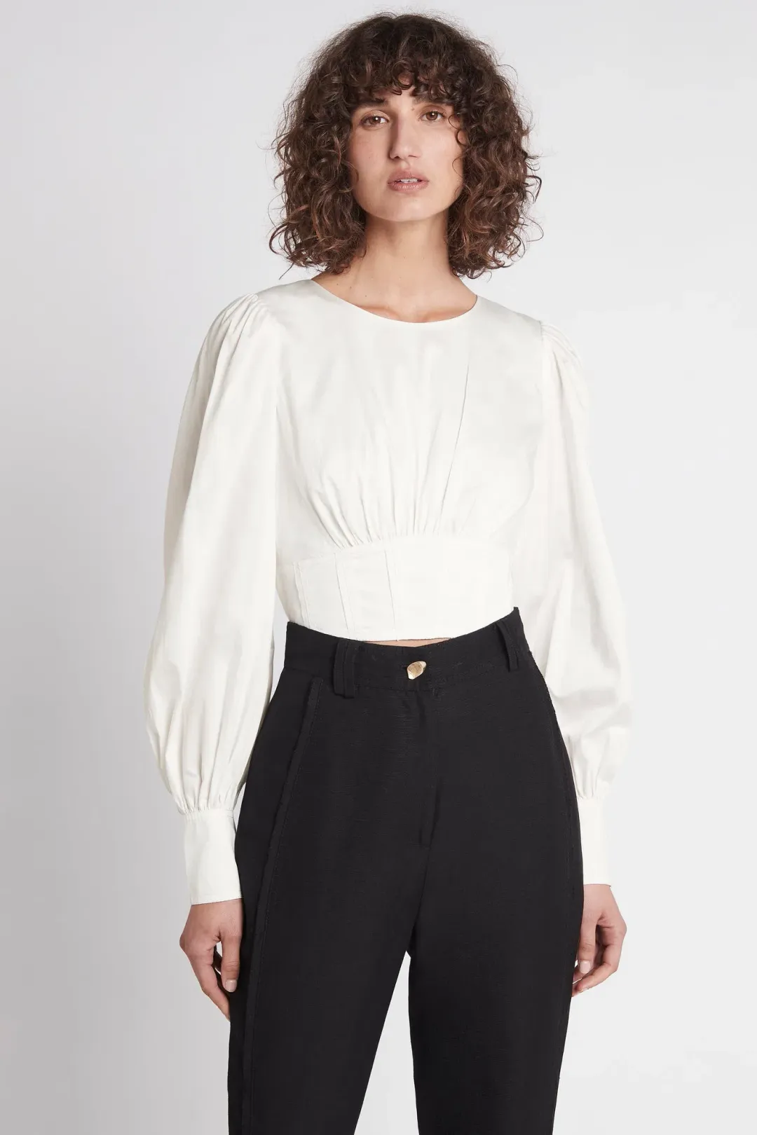 Aje Poised Lace Up Cropped Top Ivory Size 12 / L for rent on The Volte - main image