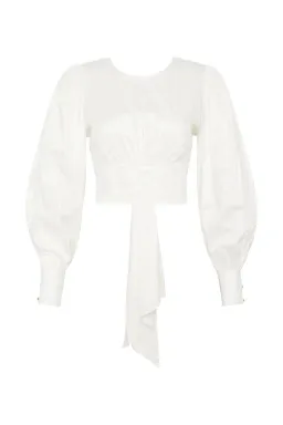 Aje Poised Lace Up Cropped Top Ivory Size 12 / L for rent on The Volte - image 4