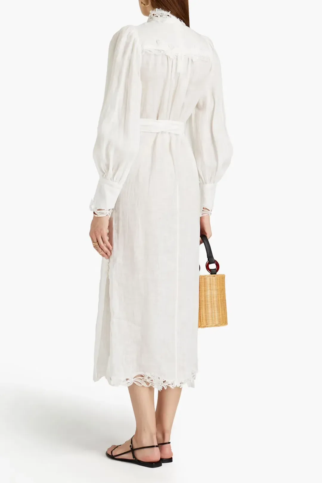 Zimmermann Guipure Lace Trimmed Linen Midi Dress White Size 2 / Au 12 for rent on The Volte - main image