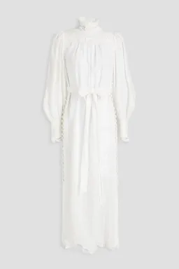 Zimmermann Guipure Lace Trimmed Linen Midi Dress White Size 2 / Au 12 for rent on The Volte - image 4