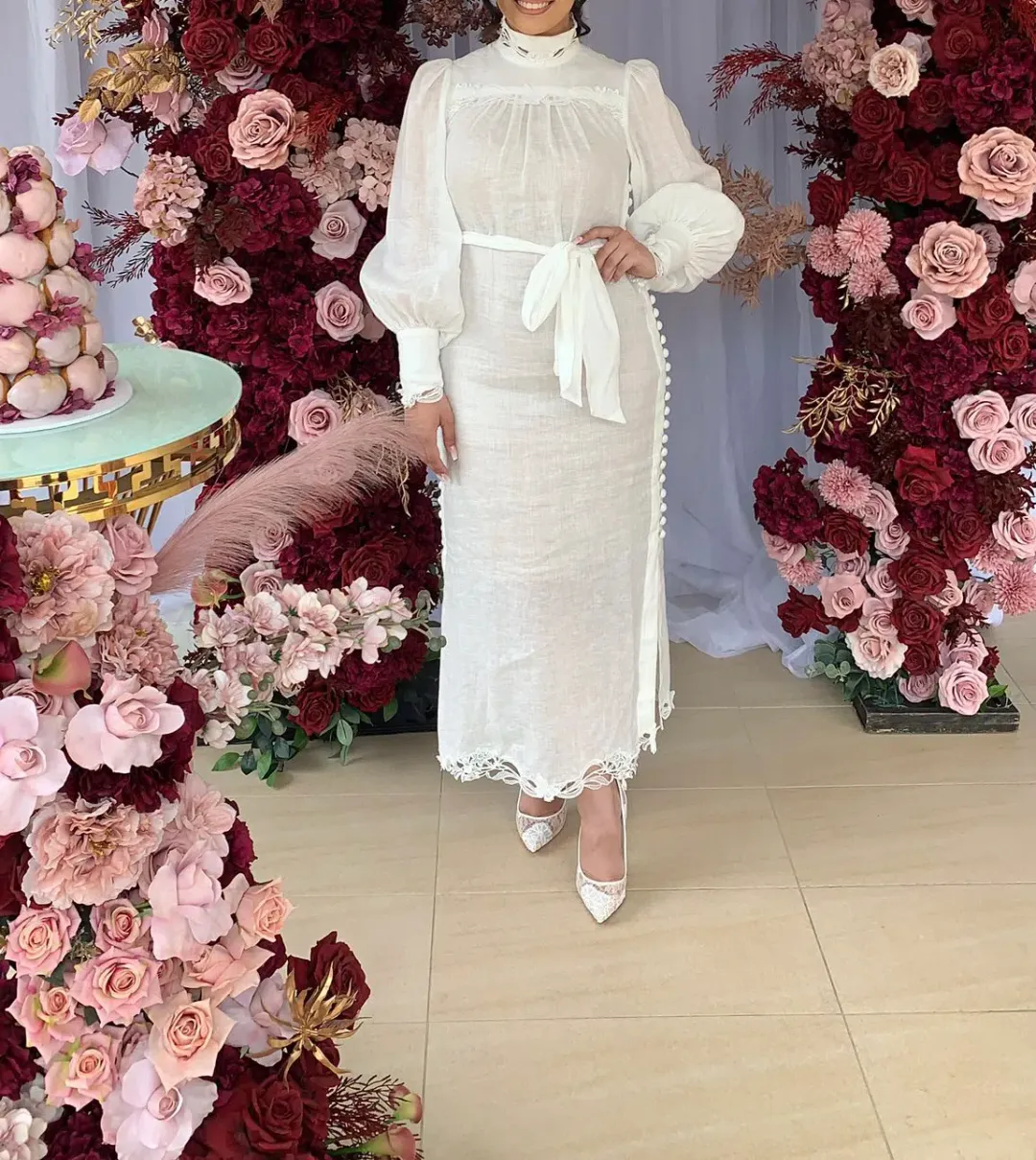 Zimmermann Guipure Lace Trimmed Linen Midi Dress White Size 2 / Au 12 for rent on The Volte - main image