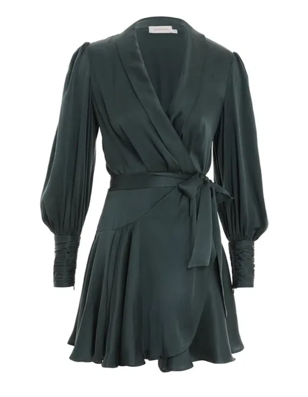 Zimmermann The Silk Wrap Mini Dress in Bottle Green Size 0/Au 8  for rent on The Volte - main image