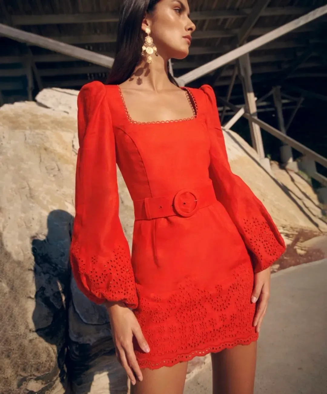Rebecca Vallance Portia Broderie Anglaise Mini Dress Red Size 10 for rent on The Volte - main image