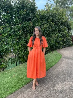 Aje Cosette Tie Back Midi Dress Orange Size 10 for rent on The Volte - image 1