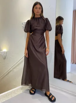 Sir The Label Anje Puff Sleeve Gown  Chocolate Size 3/Au 12  for rent on The Volte - image 1