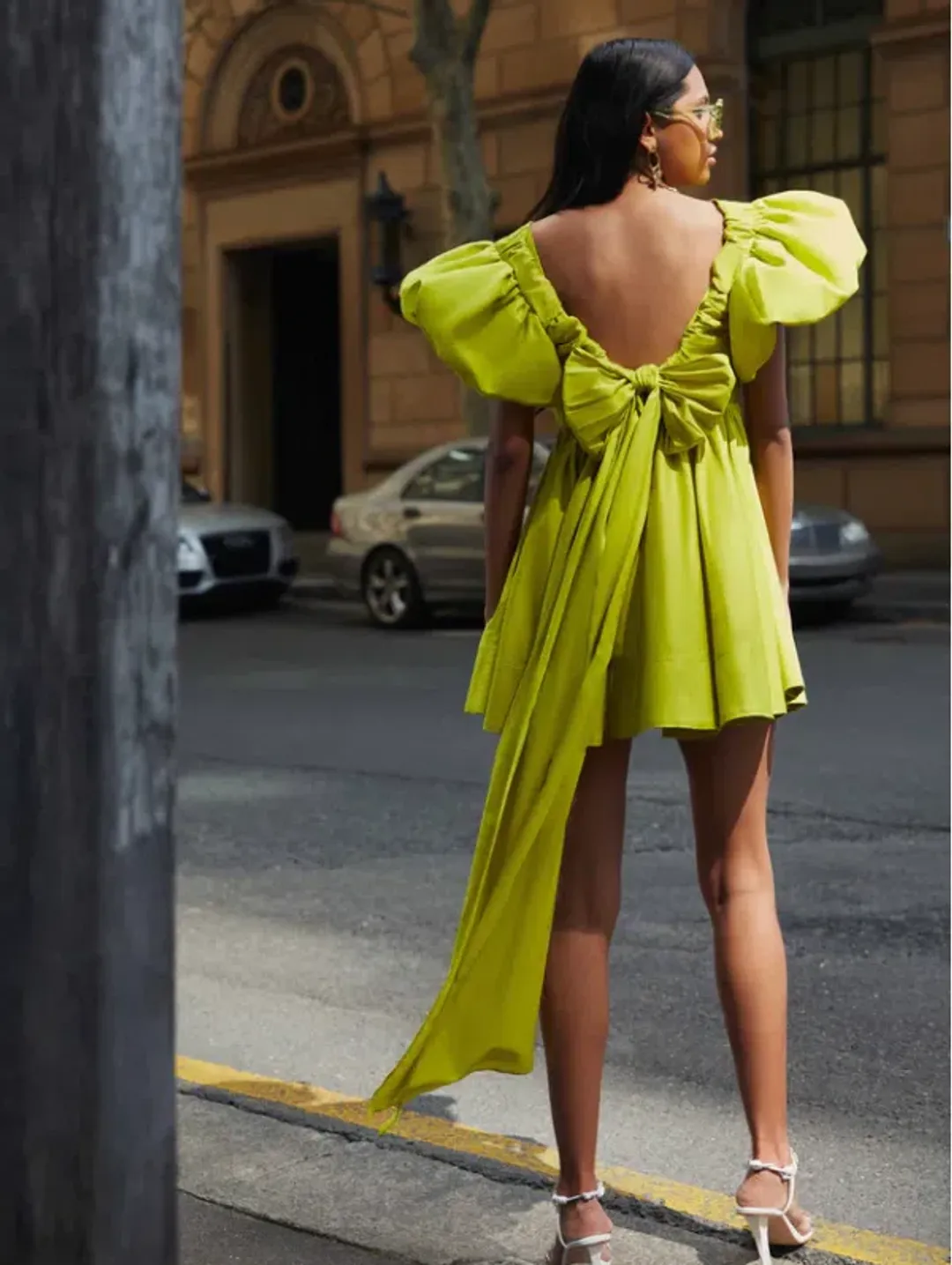 Aje Gretta Bow Back Mini Dress Green Size 8 for rent on The Volte - main image