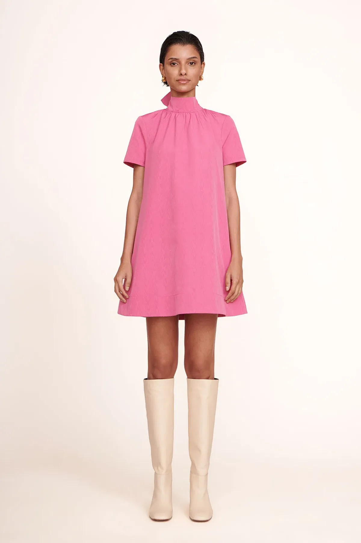 Staud Mini Ilana Bow Neck Dress Pink Size M/AU 10 for rent on The Volte - main image
