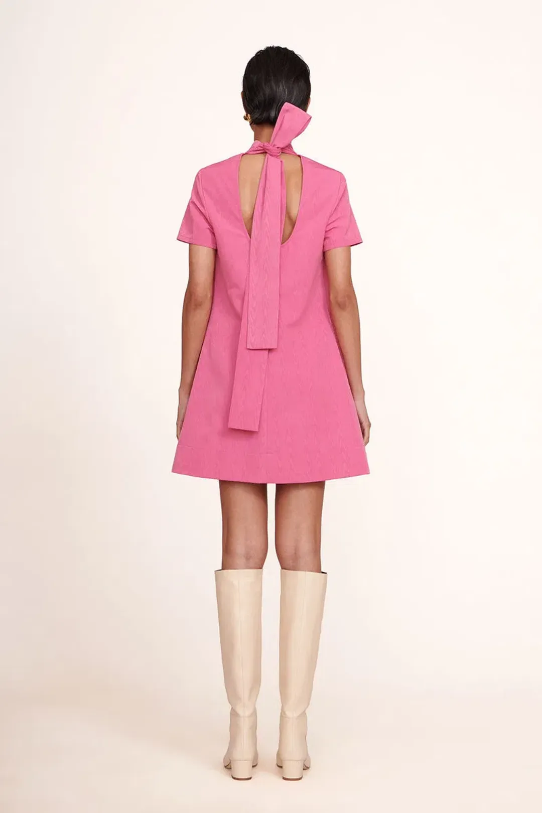 Staud Mini Ilana Bow Neck Dress Pink Size M/AU 10 for rent on The Volte - main image