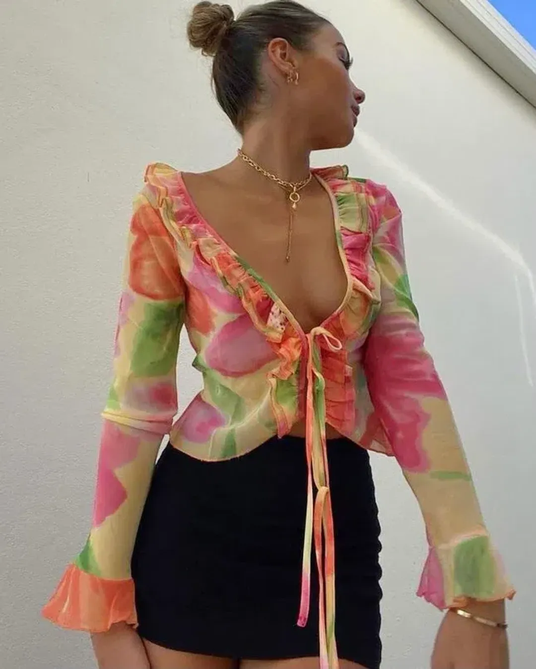 With Jean Fifi Blouse in Petunia Size L/AU 12 for rent on The Volte - main image